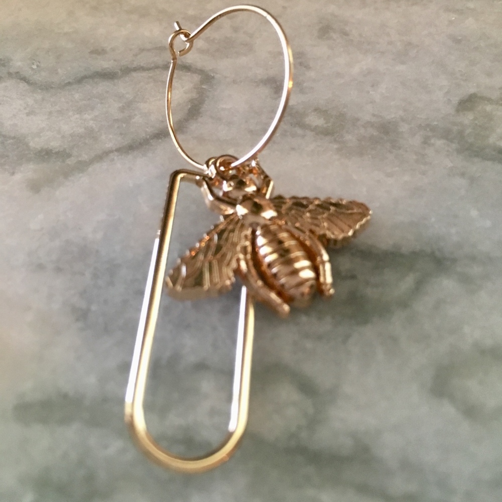 Queen Bee Drop Hoop Gold Detail Earrings - Picture 6 of 7